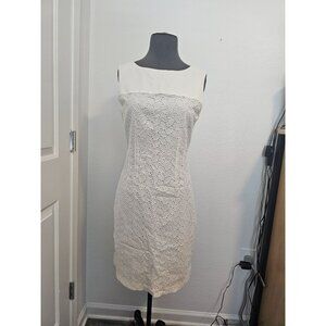 Tahari White Eyelet Embroidery Sleeveless Lined Zip Shift Dress - Size 6